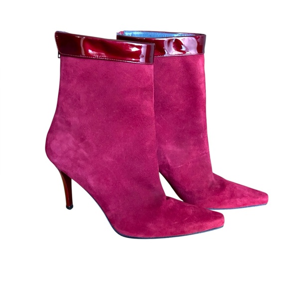 Stuart Weitzman Red Maroon Suede Leather Stiletto Heeled Bootie Boots - Picture 1 of 14